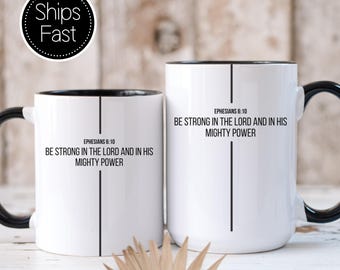 Taza cristiana con versículo bíblico personalizado de Efesios 6:10
