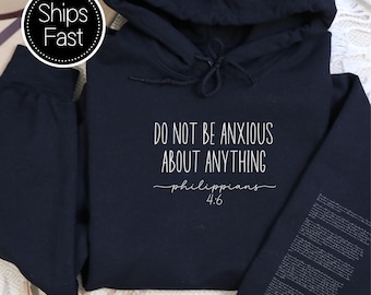 Philipper 4: 6 Zurück in die Schule Geschenk für Sie oder Ihn Christlicher Hoodie Benutzerdefinierte Bibel-Vers-Hülle Sei nicht besorgt Personalisierte Geschenkidee