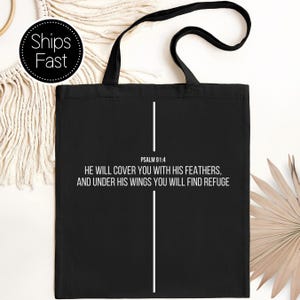 Salmo 91:4, regalo per lei o per lui, borsa cristiana personalizzata con versetto biblico, ti coprirà, borsa regalo personalizzata riutilizzabile