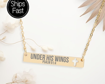 Collar personalizado con versículo bíblico del Salmo 91:4 - Bajo sus alas, regalo cristiano personalizado con las Escrituras