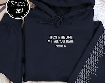 Sudadera con capucha cristiana con versículo bíblico personalizado de Proverbios 3:5, regalo bíblico para ella o para él. Confía en el Señor. Idea de regalo personalizada.
