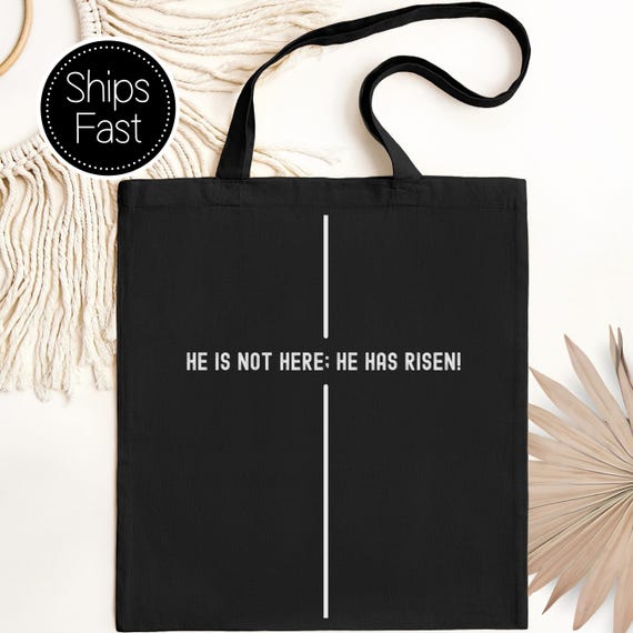 Luke 24:6 Born Again Gift for Her or Him Christian Tote Bag Custom Bible Verse He Has Risen Reusable Personalised Easter Gift Bag