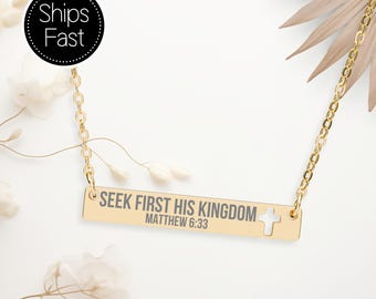 Matthäus 6:33 Benutzerdefinierte Bibel-Vers-Halskette - Sucht zuerst sein Königreich Personalisiertes christliches Schriftgeschenk