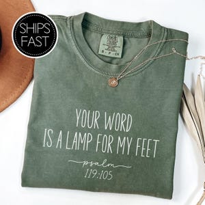 Psalm 119:105 Back to School Gift for Her Christian T Shirt Custom Bible Verse Lamp for My Feet Comfort Colors® Personalised Gift Idea