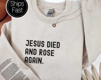 1 Tesalonicenses 4:14 Nacido de nuevo Regalo de Pascua para ella Él Sudadera cristiana Versículo bíblico Manga Jesús murió y resucitó Regalo personalizado