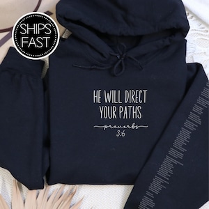 Proverbs 3:6 Back to School Gift for Her or Him Christian Hoodie Custom Bible Verse Sleeve Direct Your Paths Personalised Gift Idea