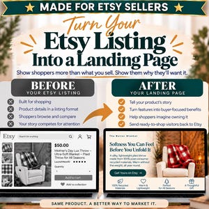 Etsy Landing Pages for Sellers, 3 Professional Product Marketing Pages, Shareable Social Media Marketing Tool