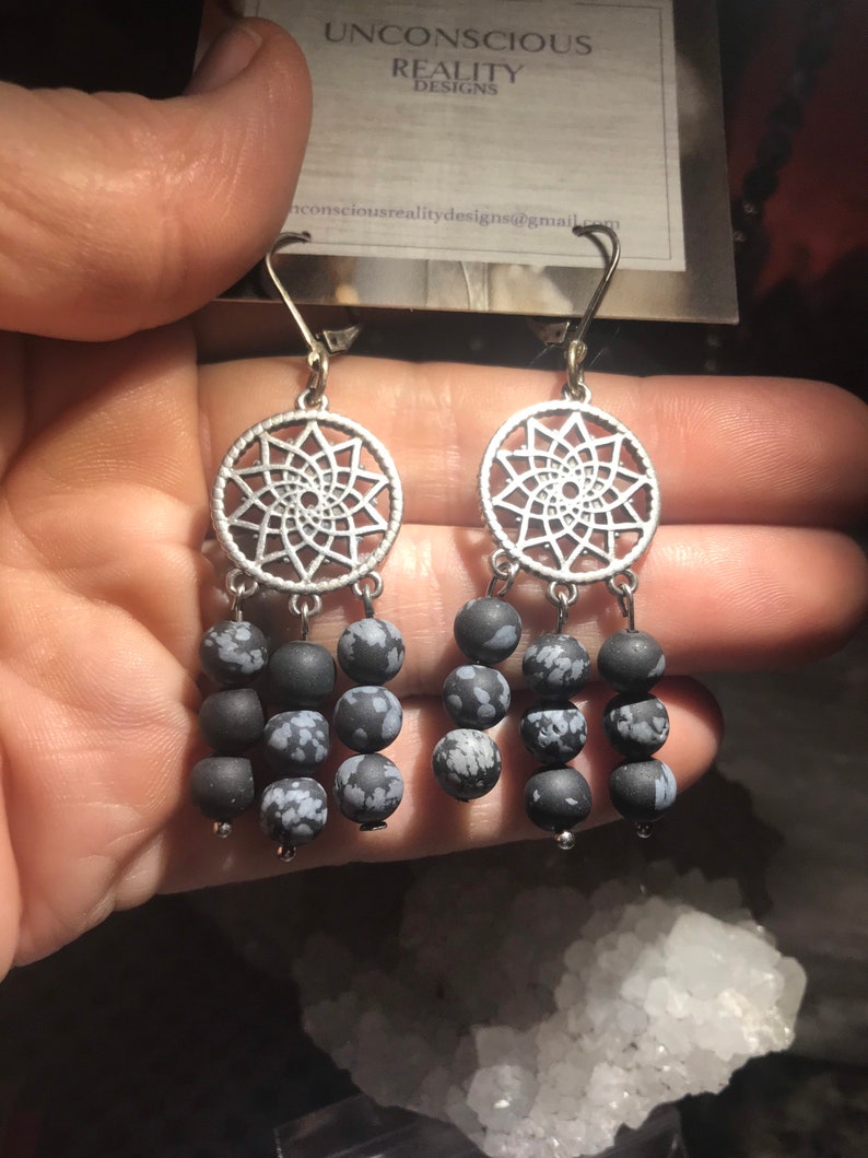 Snowflake Obsidian Dreamcatcher Earrings