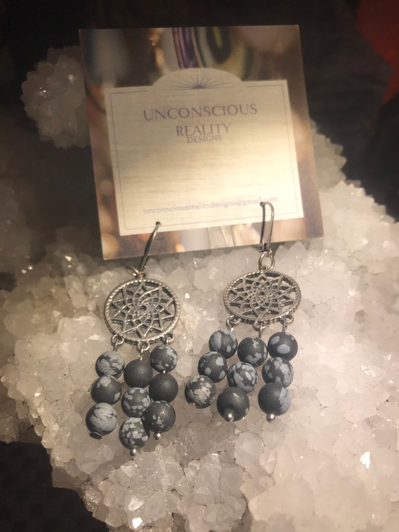 Snowflake Obsidian Dreamcatcher Earrings