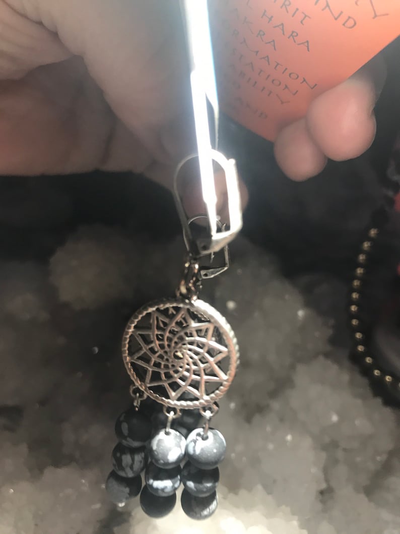 Snowflake Obsidian Dreamcatcher Earrings