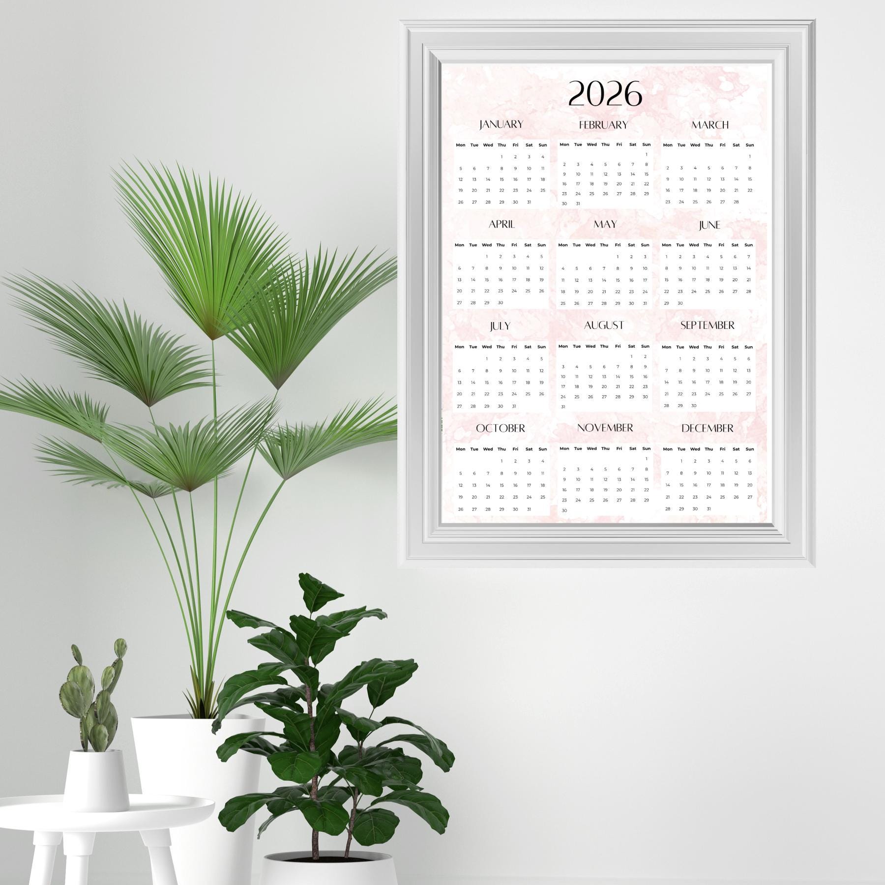 2026 Yearly Calendar | Minimalist Printable Year at a Glance | Wall ...