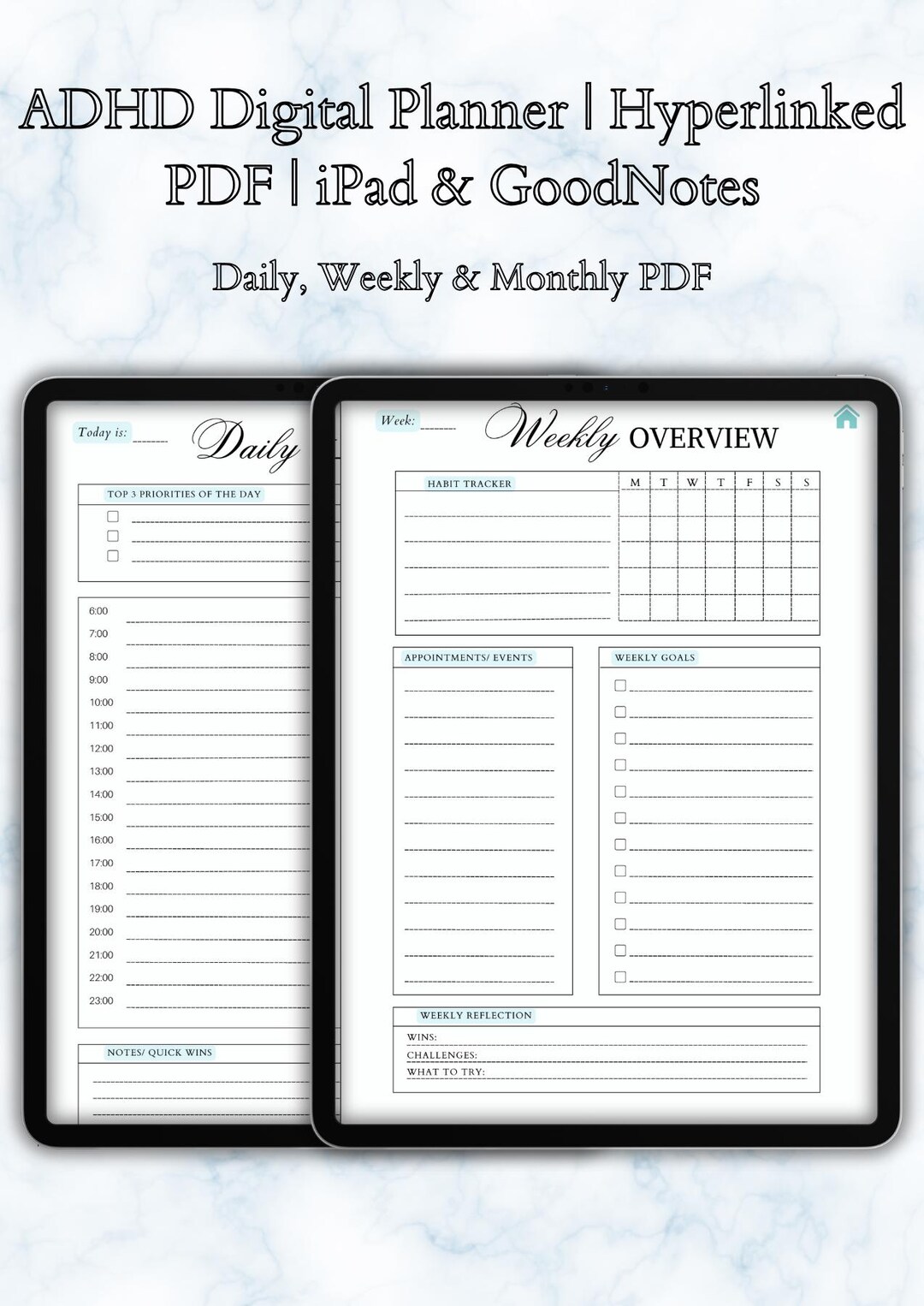 ADHD Digital Planner for Ipad: Minimalist Focus Organizer (PDF Download ...