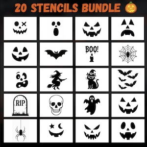 Pumpkin Carving Stencils | 20 Halloween Faces, Spooky Designs (Digital Download)