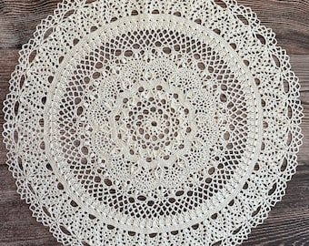 Handmade Crochet Cotton Doily - 17" Lace Table Centerpiece