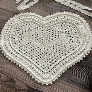 Valentine’s Day Crochet Placemat - Lace Crochet Doily,  Handmade Gift, Vintage Decoration for Home & Table