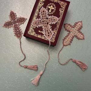 Elegant Lace Christian Gift - Handmade Crochet Cross Bookmark