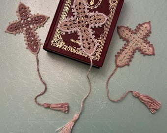 Elegant Lace Christian Gift - Handmade Crochet Cross Bookmark