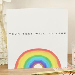 Carte de voeux arc-en-ciel de paillettes d'or avec texte personnalisé, carte de voeux colorée vierge, carte arc-en-ciel personnalisée, carte de voeux personnalisée