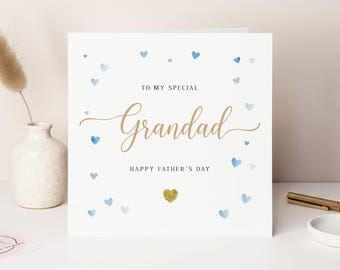 Father's Day Card for Grandad, Gold Glitter Heart, Gift for Him