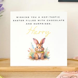 Carte de Pâques de luxe faite main personnalisée pour enfant | Joli lapin avec un nom personnalisé pour Pâques | Cadeau écologique pour Pâques