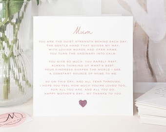Luxury Personalised Mum Mother's Day Card: Pink Glitter Heart, Heartfelt Poem