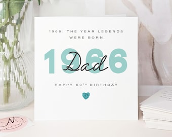 Luxury 60th Birthday Card for Dad – 1966 Legends Design with Glitter Heart