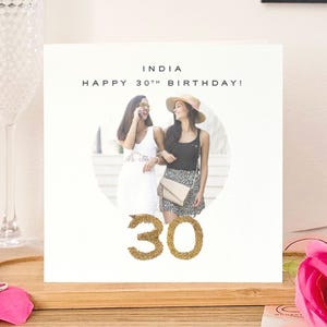 Carte personnalisée 30e anniversaire or brillant, carte photo 30e anniversaire, carte 30e anniversaire luxe, carte 30e anniversaire paillettes or spéciale