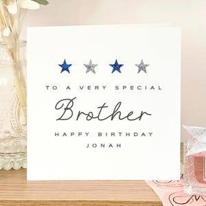 Carte d'anniversaire personnalisée pour frère scintillante, carte d'anniversaire étoile bleue scintillante pour frère, carte d'anniversaire délicate, carte frère de luxe