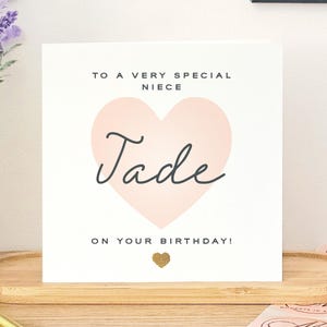 Carte d'anniversaire personnalisée coeur paillettes d'or pour nièce, carte de visite personnalisée faite main pour nièce, carte d'anniversaire nièce, carte d'anniversaire Eco paillettes