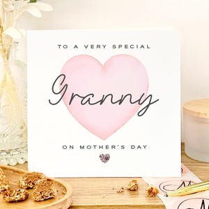 Carte de fête des mères pour grand-mère, carte de fête des mères florale rose pour grand-mère, carte de fête des mères coeur aquarelle pour grand-mère