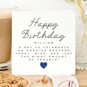 Carte d'anniversaire personnalisée scintillante pour frère, carte d'anniversaire coeur bleu pailleté pour frère, carte d'anniversaire drôle, carte frère humoristique