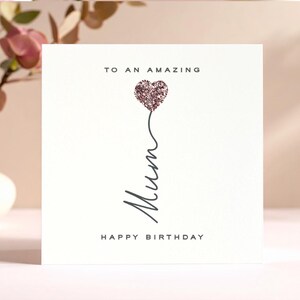 Carte d'anniversaire personnalisée scintillante pour maman, carte d'anniversaire coeur paillettes d'or rose pour maman, carte d'anniversaire délicate, carte de luxe pour maman, cadeaux pour maman