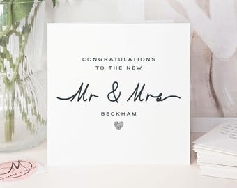 Personalised Mr & Mrs Wedding Card: Handmade Congratulations Card
