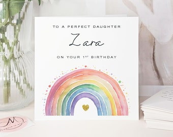 Luxury Personalised Rainbow 1st Birthday Card for Daughter: Handmade Glitter Card