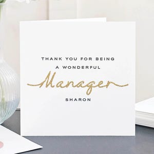 Luxury Personalised Gold Glitter Thank You Card for Manager/Boss