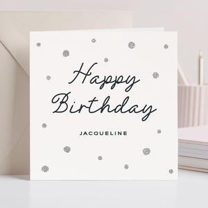 Luxury Personalised Silver Glitter Birthday Card: Elegant Script Name Design