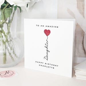 Luxury Handmade Personalised Red Glitter Heart Birthday Card for Daughter image 3