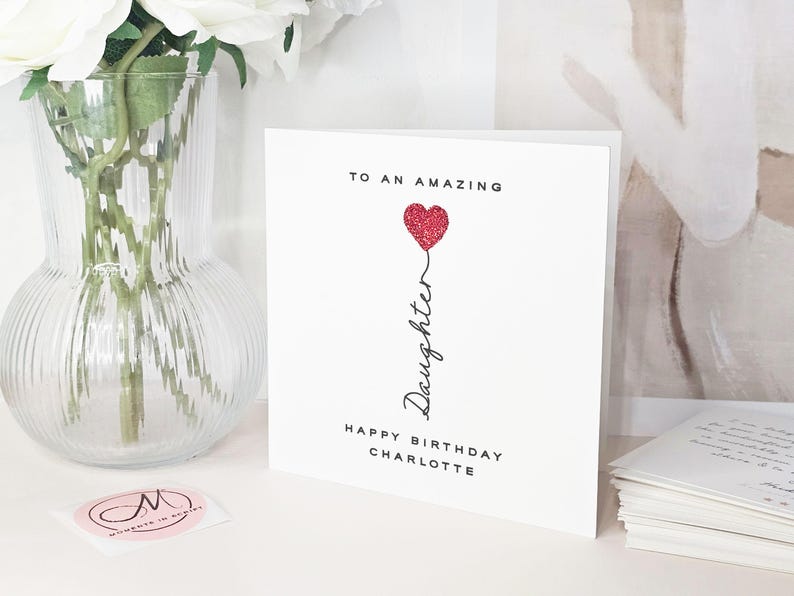 Luxury Handmade Personalised Red Glitter Heart Birthday Card for Daughter image 3