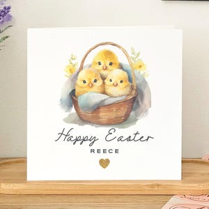 Carte de Pâques personnalisée faite main pour des amis, carte de Pâques de poussins, carte de Pâques pour petite-fille, carte de Pâques de poussins d'impression d'aquarelle