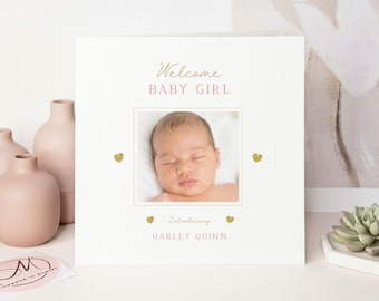 Personalised Baby Photo Card, New Baby Girl, Welcome Newborn