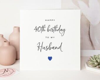 40th Birthday Card for Husband, Blue Glitter Heart