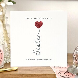 Sparkly Sister Birthday Card, Red Glitter Heart Birthday Card For Sister, Textured Birthday Card, Luxury Sister card, Birthday Card For Her
