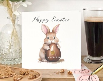 Personalised Handmade Easter Card For Granddaughter, Easter Card For Daughter, Gold Egg Easter Card For Grandson, Chocolate Egg For Daughter