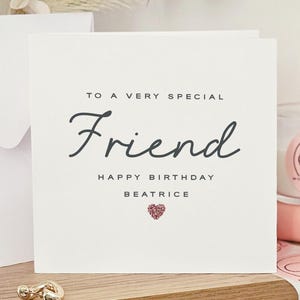 Carte d'anniversaire de luxe pour ami, carte d'anniversaire coeur rose pailleté pour ami spécial, carte d'ami faite main texturée, carte d'anniversaire faite main