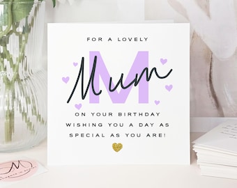 Luxury Personalised Purple Birthday Card For Mum: Handmade Glitter Card