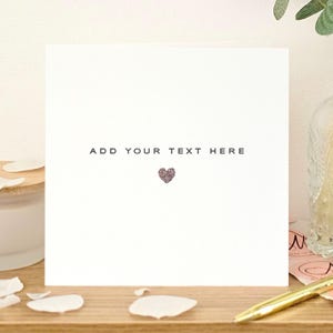 Créez votre propre carte de texte, cadeau personnalisé, carte de voeux vierge coeur rose pailleté, carte de voeux personnalisée, carte vierge de luxe