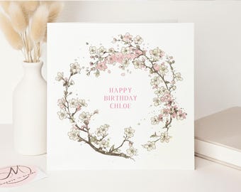 Personalised Name Floral Wreath Birthday Card For Friend