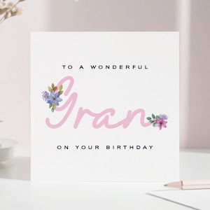 Handmade Floral Birthday Card for Gran: Personalised Message Available