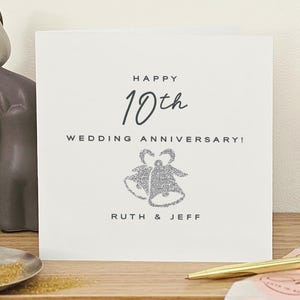 Carte personnalisée de luxe pour le 10e anniversaire de mariage de coeur scintillant pour femme, carte de mariage de 10 ans, carte d'anniversaire en étain pour maman et papa