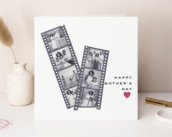 Luxury Personalised Mother's Day Photo Card: Handmade Black & White Photo Strip